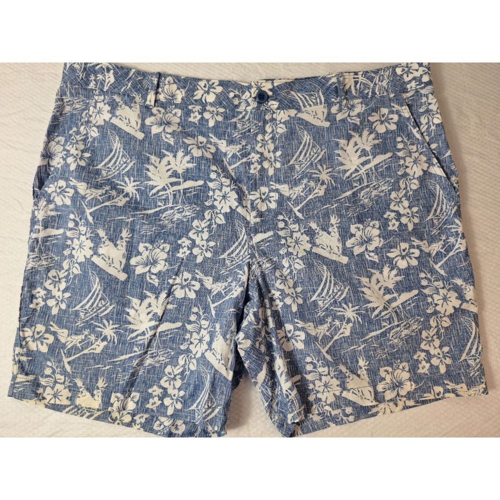 IZOD Saltwater Chino  Shorts Mens Sz 40 Blue White Floral Lightweight Flat Front
